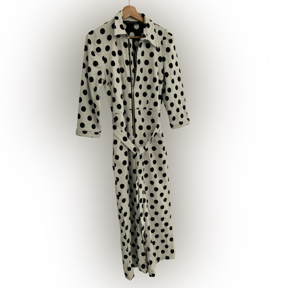 New York & Company Black Polka Dot White Jumpsuit - Picture 5 of 10